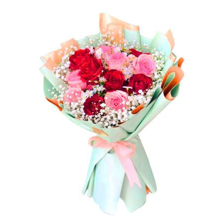 باقة 13 ورد احمر و وردي  طبيعي