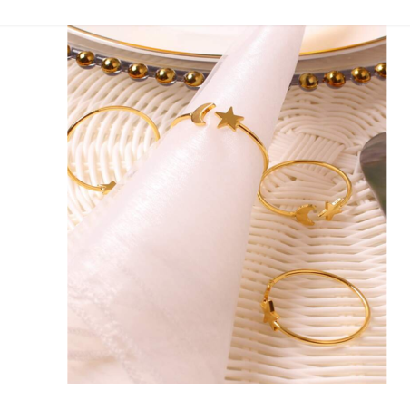  مجموعة حلقات منديل ذهبية فاخرة على شكل نجمة وهلال